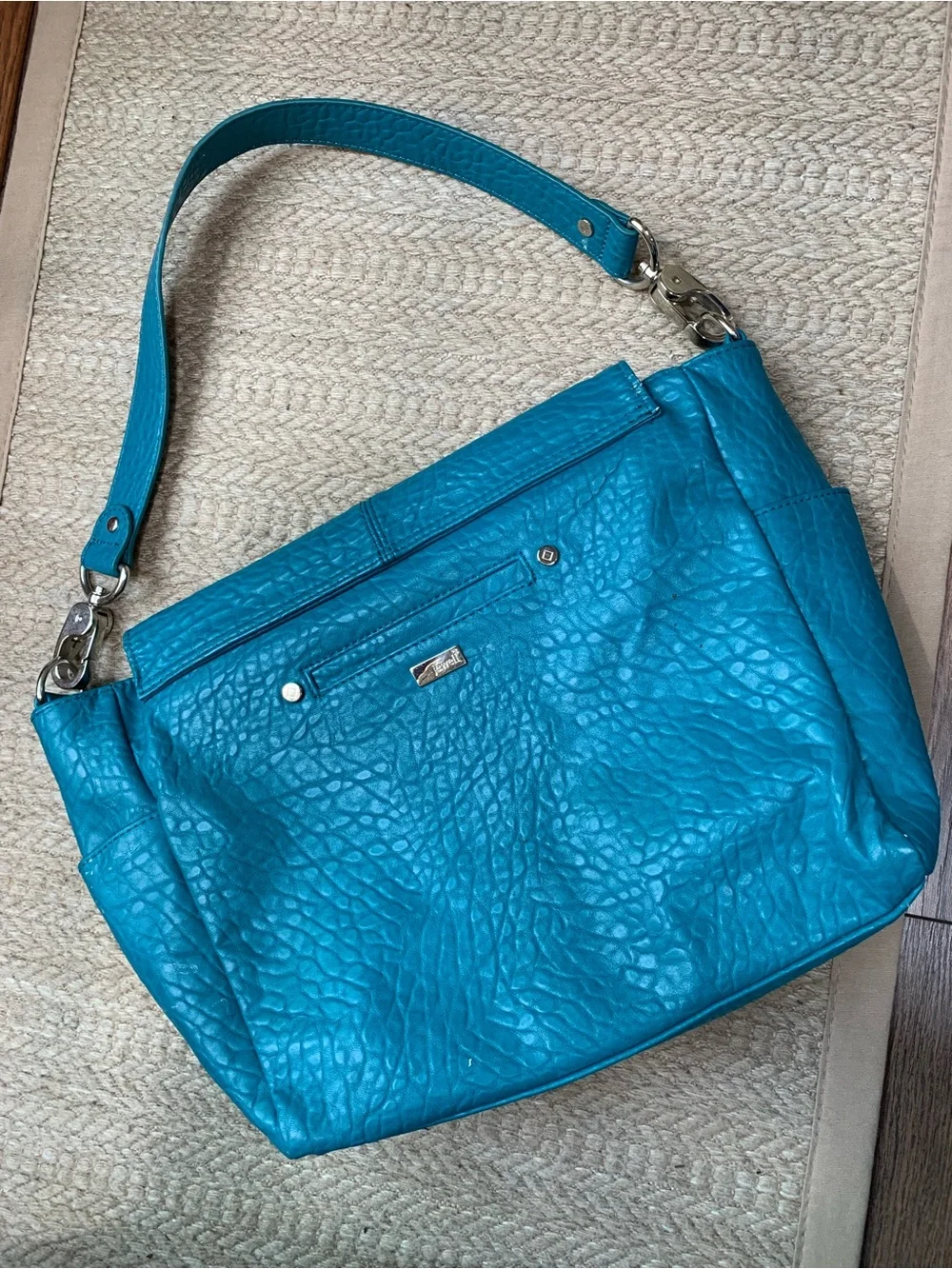thirty-one jewel Teal Blue Textured Leather Shoulder Bag